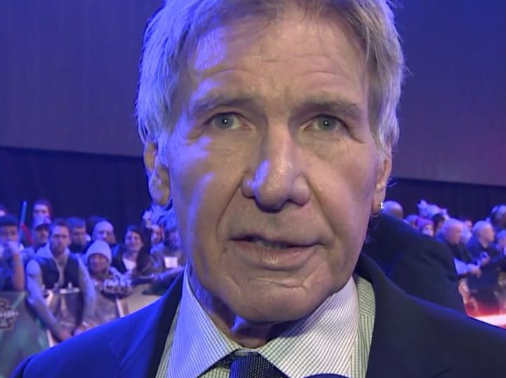 Harrison Ford smiling at the European premiere of a Star Wars film