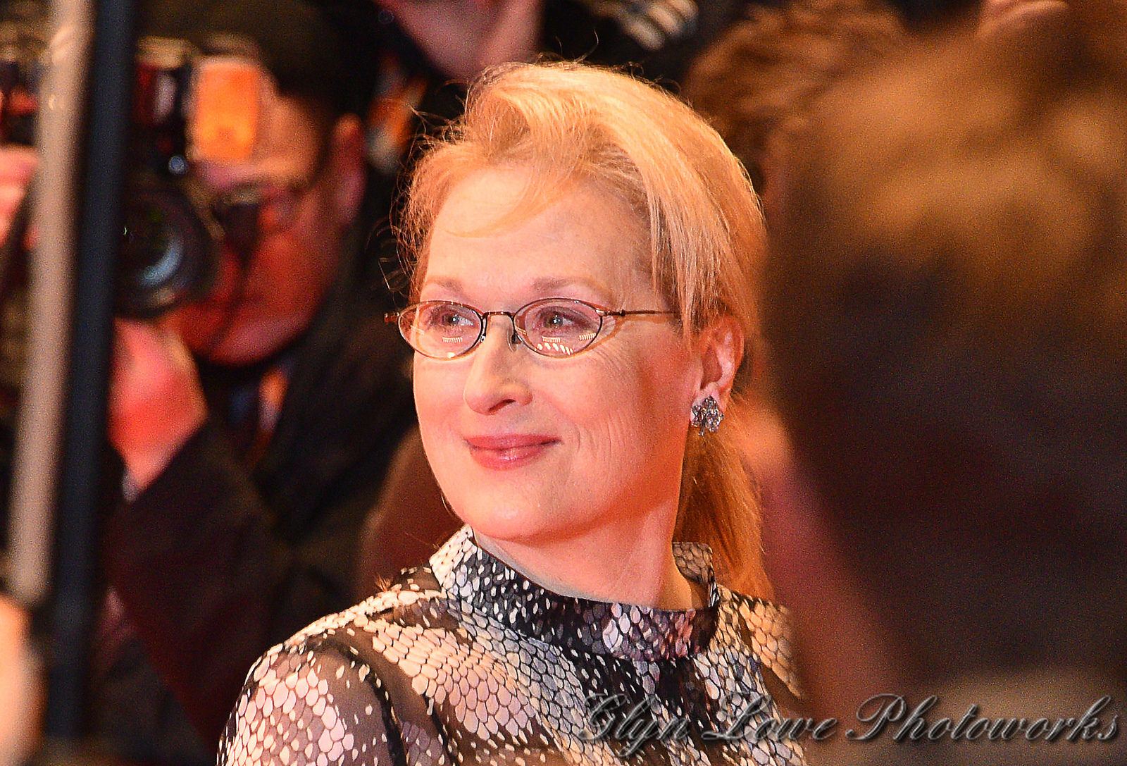 Meryl Streep smiling on the red carpet at the Berlin film festival in 2016